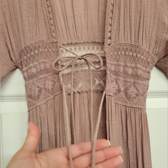 Lulus Mauve Pink Embroidered Maxi Top Cover up Cardigan with Lace - Picture 5 of 8